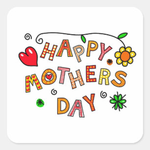 Bunte Happy Mother's Day Typografie  Quadratischer Aufkleber