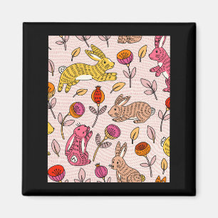 Bunte Hasen süße Blumen vintage T-Shirt Magnet