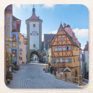 Bunte Häuser in Rothenburg, Deutschland Rechteckiger Pappuntersetzer
