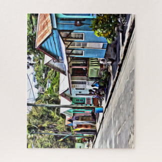 Bunte Häuser in St Lucia, die Jungferninseln