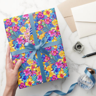 Bunte Hawaiianische Tropische Blumen- Palme Geschenkpapier
