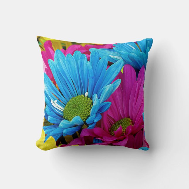 Bunte heißes Rosa aquamarine blaue Gerber Kissen (Vorderseite)