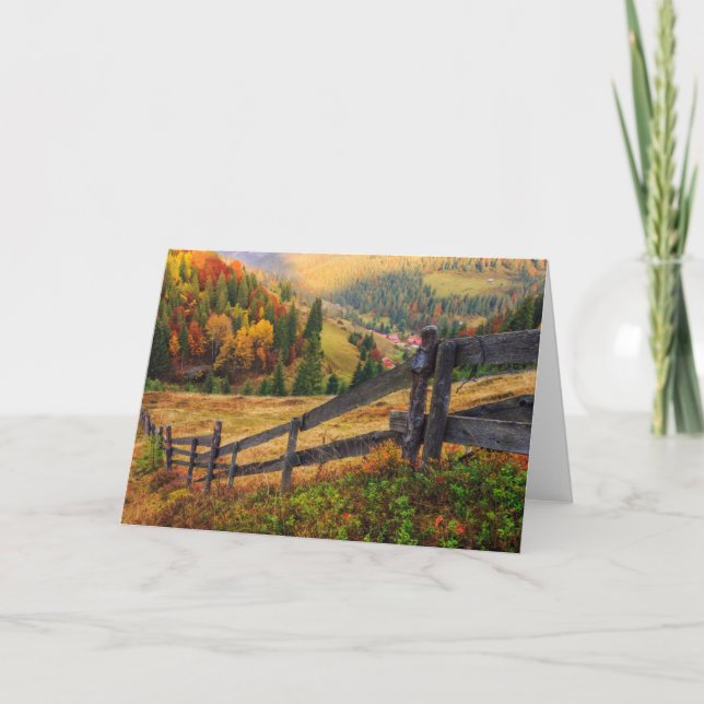 Bunte Herbst-Szene mit Zaun in Siebenbürgen Karte (Vorderseite)