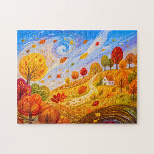 Bunte Herbstblätter wirbeln im Wind