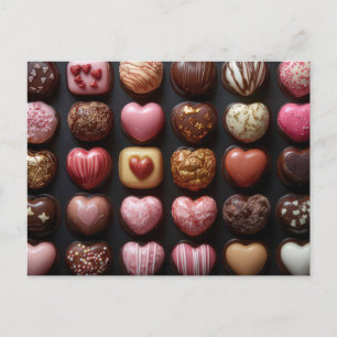Bunte Herzen aus Schokolade Valentinstag Postkarte