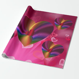 Bunte Herzen innerhalb des Herz-Rosas Geschenkpapier