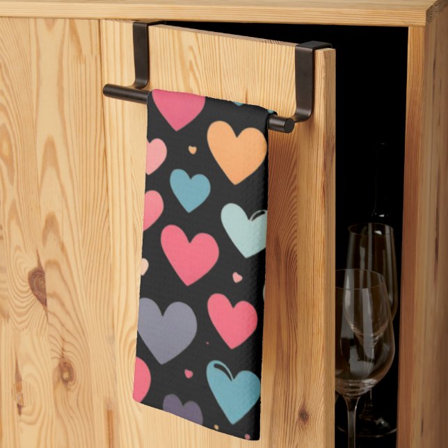 Bunte Herzen Valentinstag Geschirrtuch (Drittel gefaltet)