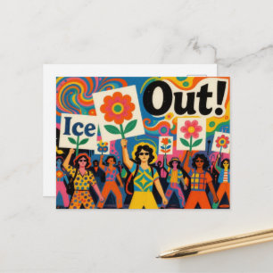Bunte Hippie-Leute Eis-Protest-Kunst Postkarte