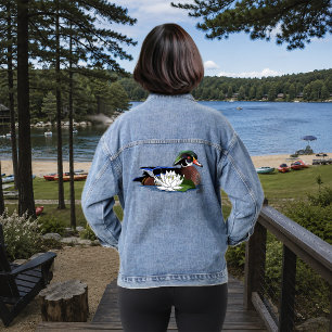 Bunte Holzente Wasserlilie Wildtiere Blau Jeansjacke