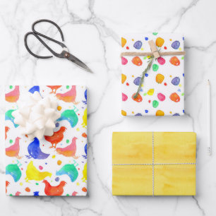 Bunte Hühner scharren auf der Vogel-Farm Geschenkpapier Set