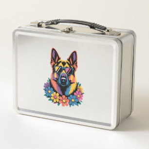 Bunte Hundekunst mit Blumen und Schattierungen Metall Brotdose