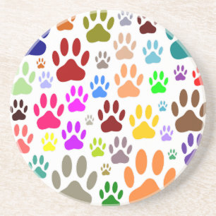 Bunte Hundepfotenabdrücke überall Getränkeuntersetzer