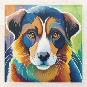 Bunte Hundeschnauze Nahaufnahme Glasuntersetzer