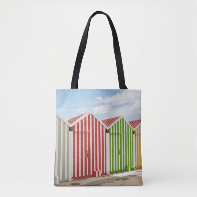 Bunte Hütten auf Strand Tasche (Vorderseite)