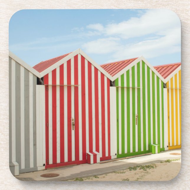 Bunte Hütten auf Strand Untersetzer (Vorderseite)