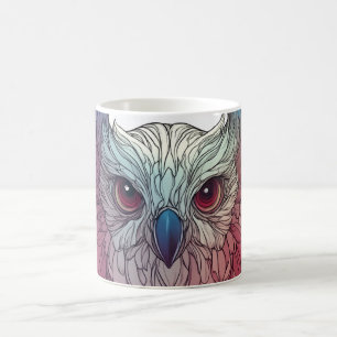 bunte Illustration eines Eulengesichts, Kaffeetasse