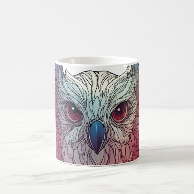 bunte Illustration eines Eulengesichts, Kaffeetasse (Mittel)