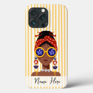 Bunte Illustration eines Frauenkopfes auf Gelb Case-Mate iPhone Hülle