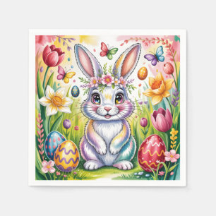 Bunte Illustration eines Osterhasen mit Krone  Serviette