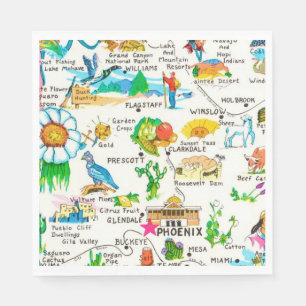 Bunte illustrierte Arizona-Karte Postkarte Serviette