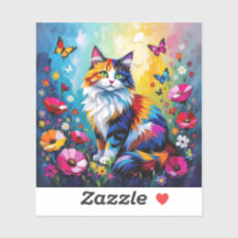 Bunte Impasto-Katze, Blumen und Schmetterlinge