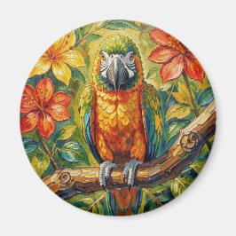 Bunte Impasto-Papagei und tropische Blume Magnet