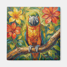 Bunte Impasto-Papagei und tropische Blume Magnet