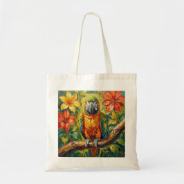 Bunte Impasto-Papagei und tropische Blume Tragetasche