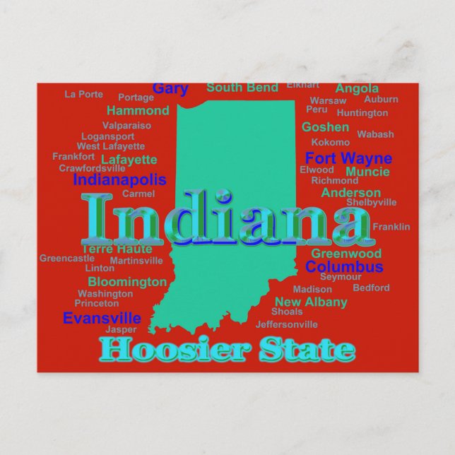 Bunte Indiana-Staatsstolz-Karten-Pop-Kunst Postkarte (Vorderseite)