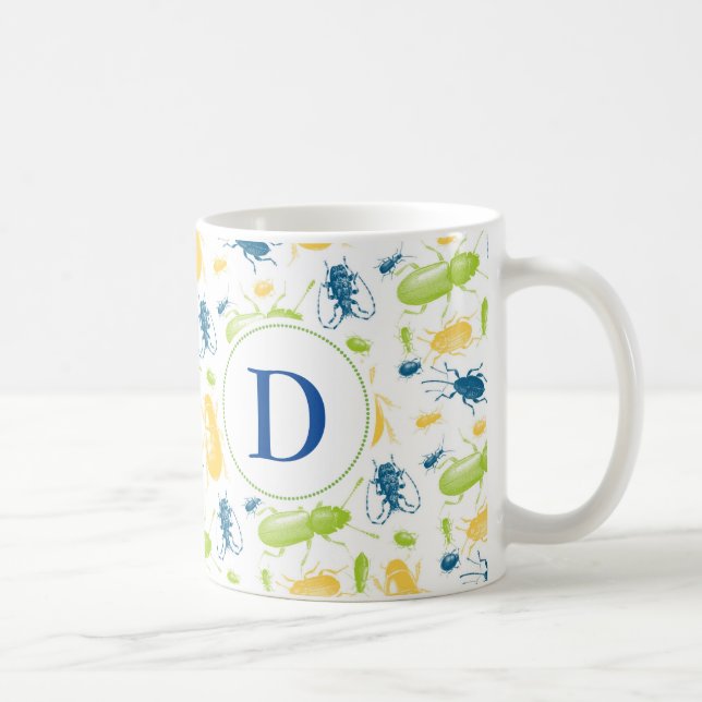 Bunte Insektenwanzennatur-Monogramm-Tasse Kaffeetasse (Rechts)