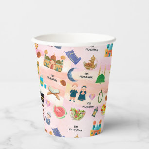 Bunte islamische Papiertassen Kids Eid Mubarak Pappbecher