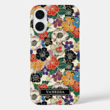 Bunte japanische Blumen monogrammiert