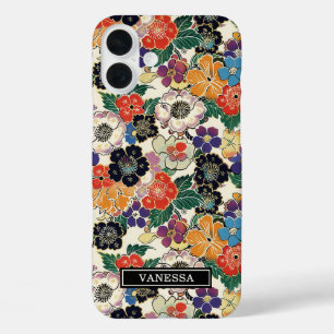 Bunte japanische Blumen monogrammiert iPhone 16 Plus Hülle