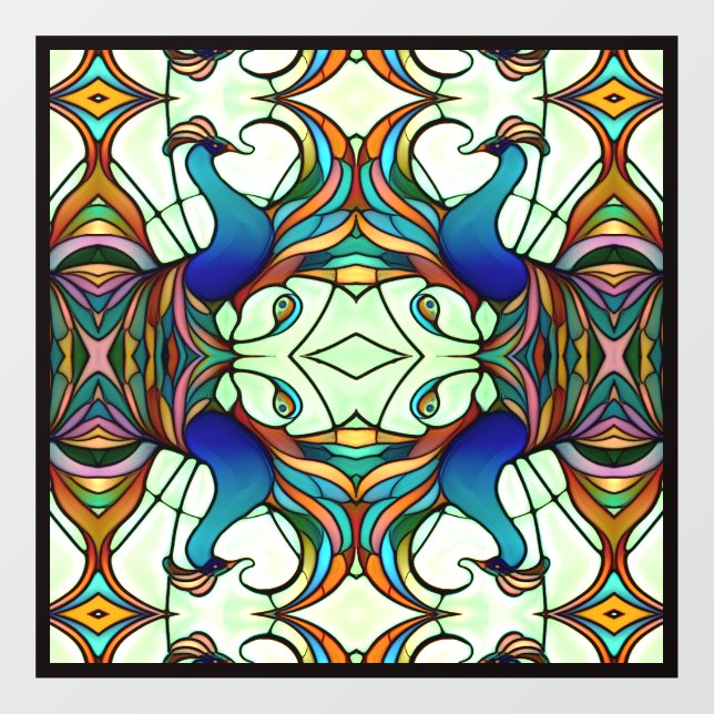 Bunte Jugendstil-Pfau-Imitate aus festem Glas Fensteraufkleber (Blatt)