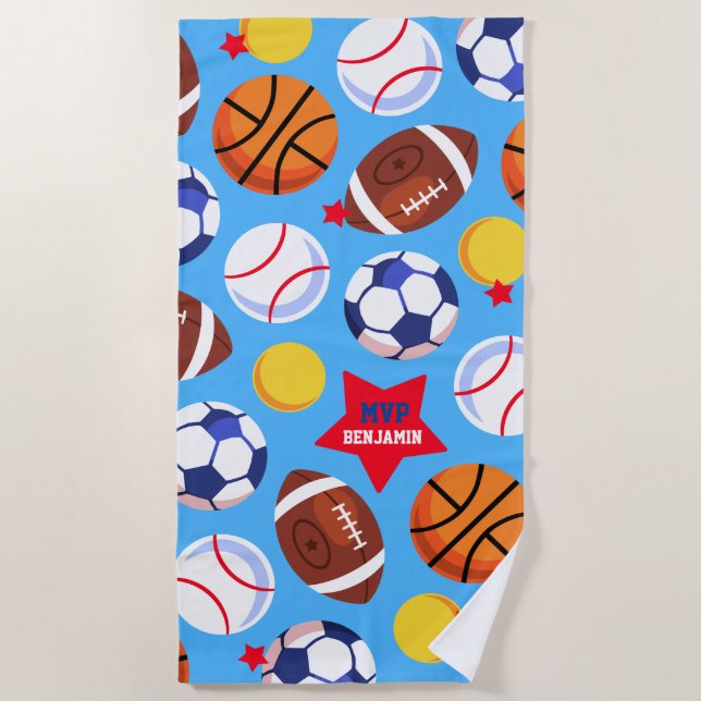 Bunte Jungen-personalisiertes multi Sport-Badetuch Strandtuch (Vorderseite)