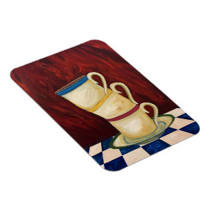 Bunte Kaffeetassen auf rotem Kunst-Magneten 3" x4 Magnet