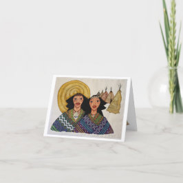 Bunte Karte mit Sonne und zwei Indianern