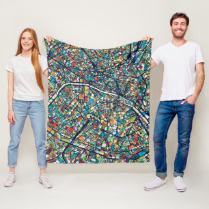 Bunte Karte Paris Frankreich Fleecedecke