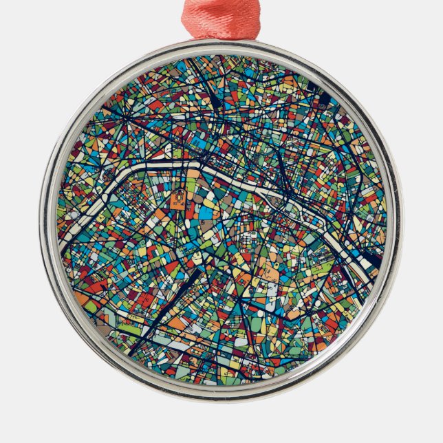 Bunte Karte Paris Frankreich | Ornament Aus Metall (Vorne)