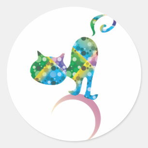 Bunte Katze auf dem Halbmond Klassischer Rundaufkl Runder Aufkleber