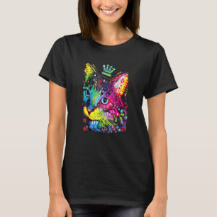 Bunte Katze Denkende Katze Gekrönte Katze Kätzchen T-Shirt