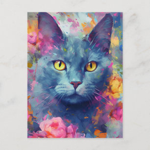 Bunte Katze der russischen Blauen Postkarte