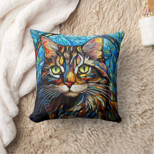 Bunte Katze im Buntglasstil Kissen