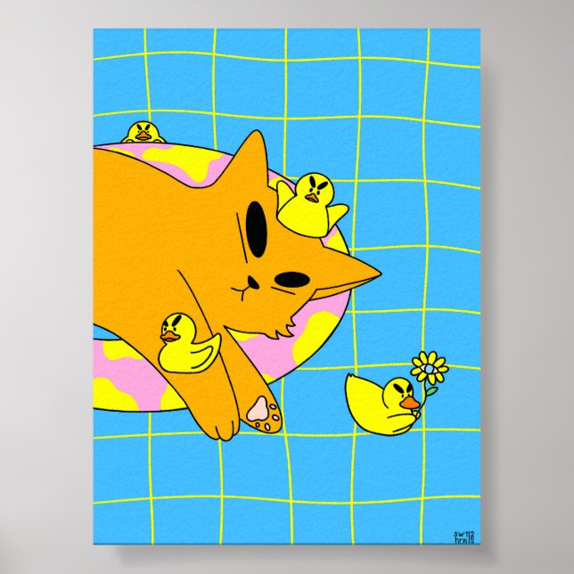 Bunte Katze im Pool-Badezimmer Poster (Vorne)
