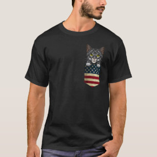 Bunte Katze in der Tasche Amerikanische USA-Flagge T-Shirt