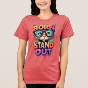 Bunte Katze mit Brille und fettem Text Tri-Blend Shirt