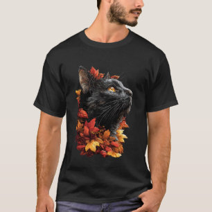Bunte Katze mit Herbstblättern Herbstblumen Felin T-Shirt