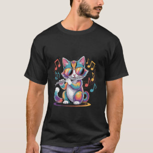 Bunte Katze mit Sonnenbrille spielt Flöte T-Shirt