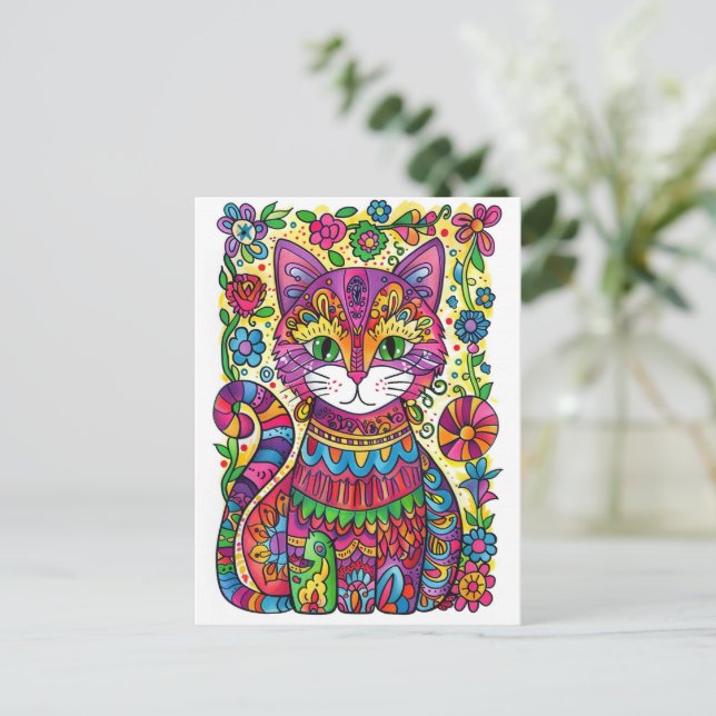 Bunte Katze. Postkarte (Stehend Vorderseite)