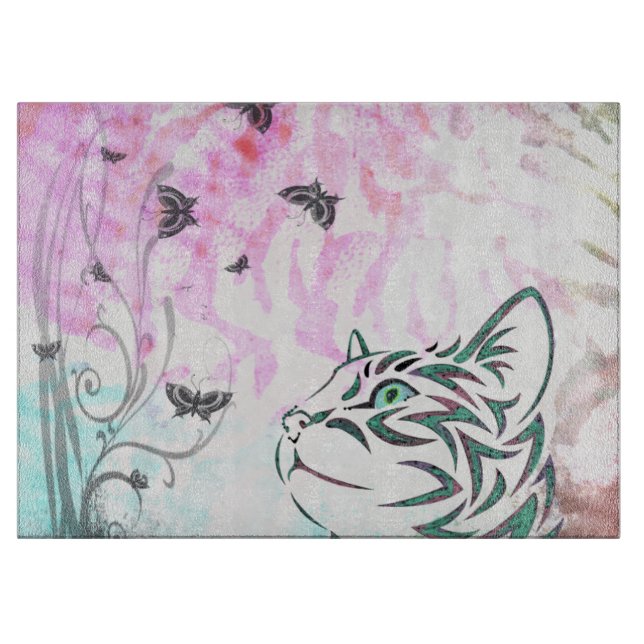 Bunte Katze Schneidebrett (Vorderseite)